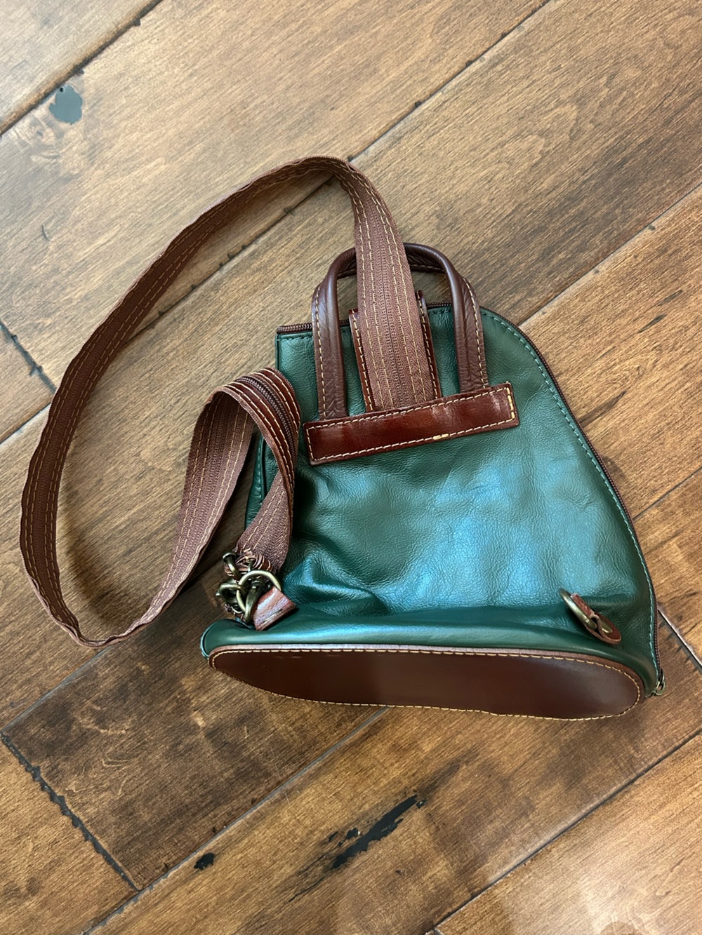 Vera Pelle Green and Brown Leather Crossbody Bag - Picture 3 of 4